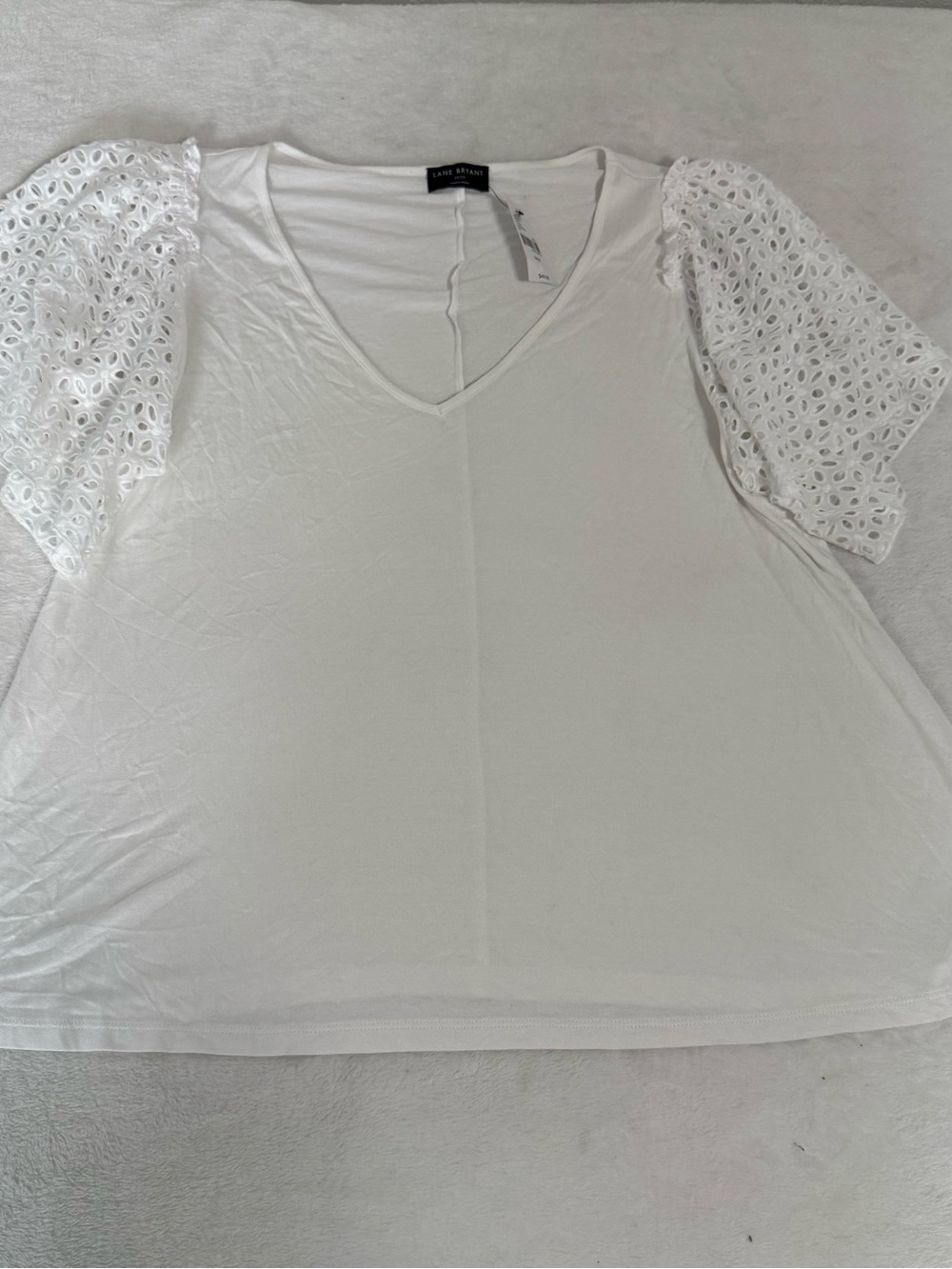 Lane Bryant Womens 18/20 White Eyelet Puff Sleeve V Neck Top Blouse NWT